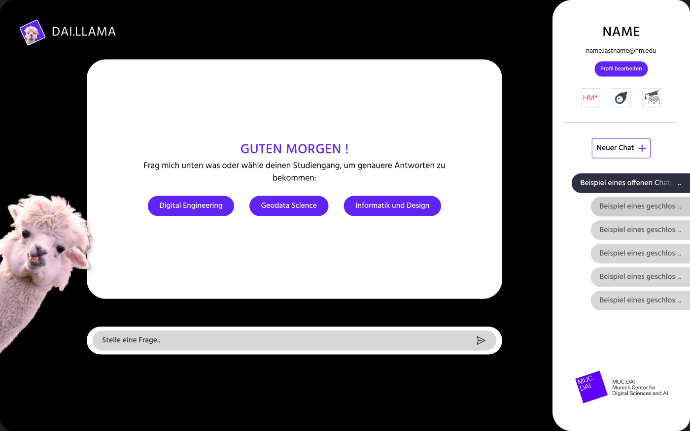 DAI.LLAMA chatbot: study-program selection screen